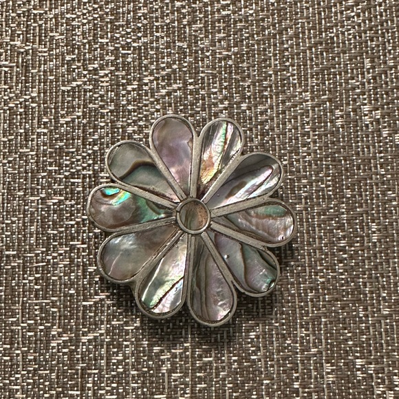 Vintage Silver Abalone Mexican Flower Belt Buckle - Picture 1 of 1